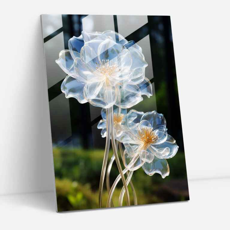 Realistic Glass Sculpture - Flower Blossom Glass Wall Art - Realistic Glass Sculpture, Garden Theme, Glass Art, Glass Print