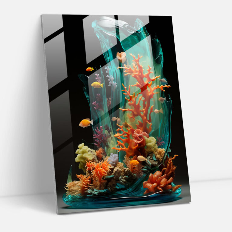 Realistic Glass Sculpture - Underwater Paradise Glass Print - Realistic Glass Sculpture, Glass Print, Coral Reefs, Modern Art