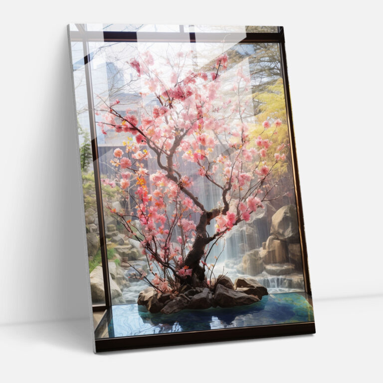 Realistic Glass Sculpture - Cherry Blossom Glass Print - Realistic Glass Sculpture, Home Decoration, Cherry Blossom Tree, Glass Print