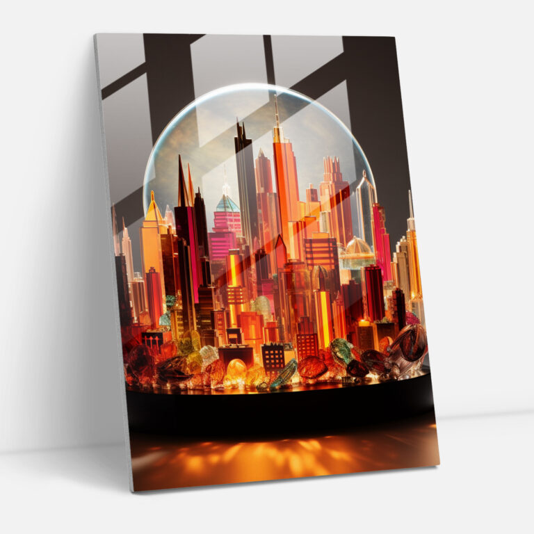 Realistic Glass Sculpture - City Skyline Glass Print - Realistic Glass Sculpture, Modern Art, City Skyline, Striking Glass Sculpture