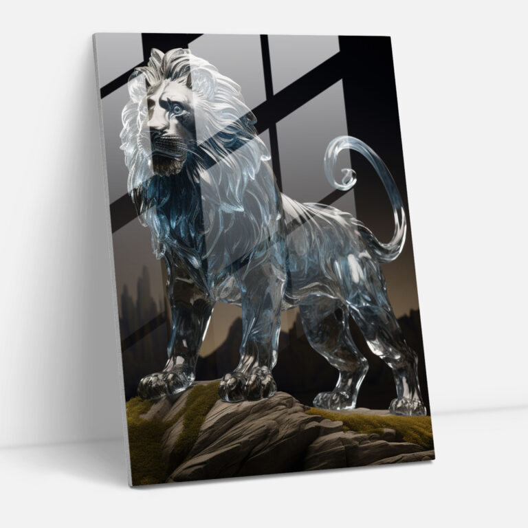 Realistic Glass Sculpture - Lion Glass Wall Art - Realistic Glass Sculpture, Courage, Glass Print, Realistic Glass Sculpture