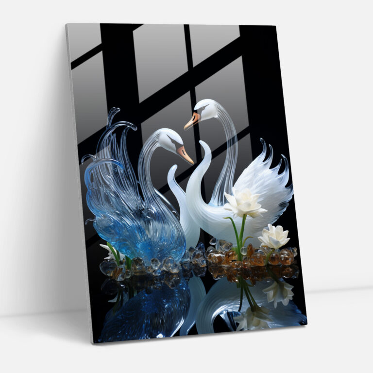 Glass Wall Art Sculpture - Swan Serenade - Realistic Glass Sculpture, Glass Sculpture, Tranquility, Wall Decoration