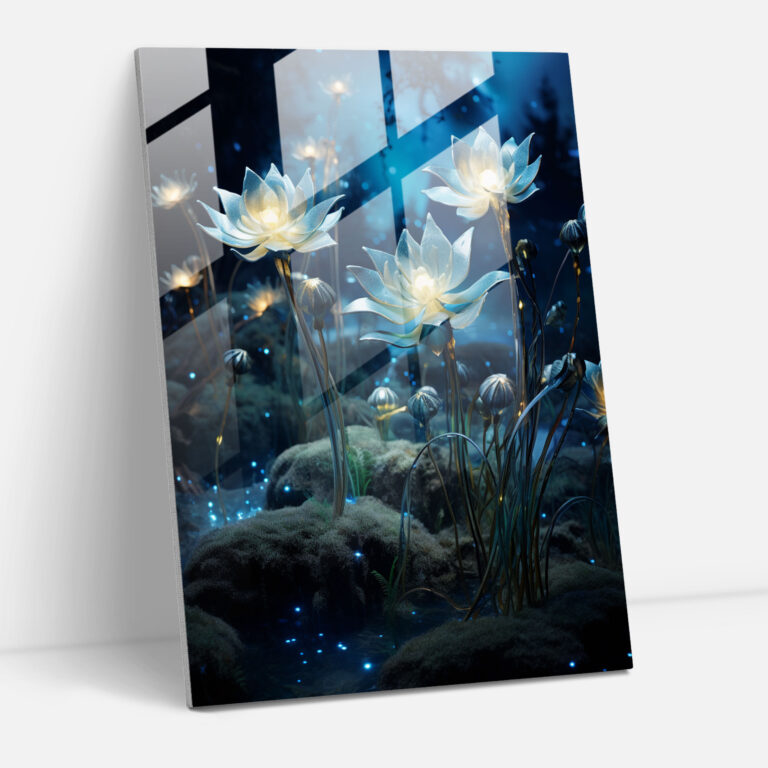 Glass Art Print - Delicate Glass Flowers Wall Decoration - Realistic Glass Sculpture, Flowers, Glass Print, Modern Art