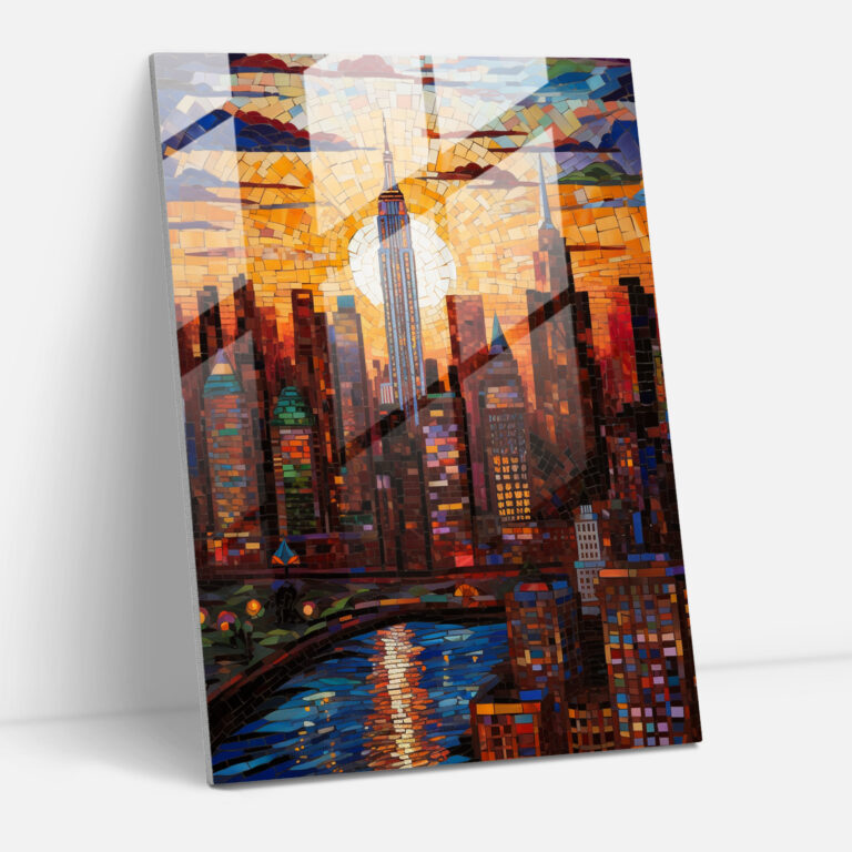 Glass Art Print - Intricate Glass Mosaic City Skyline - Realistic Glass Sculpture, Glass Art, Mosaic, Glass Wall Art