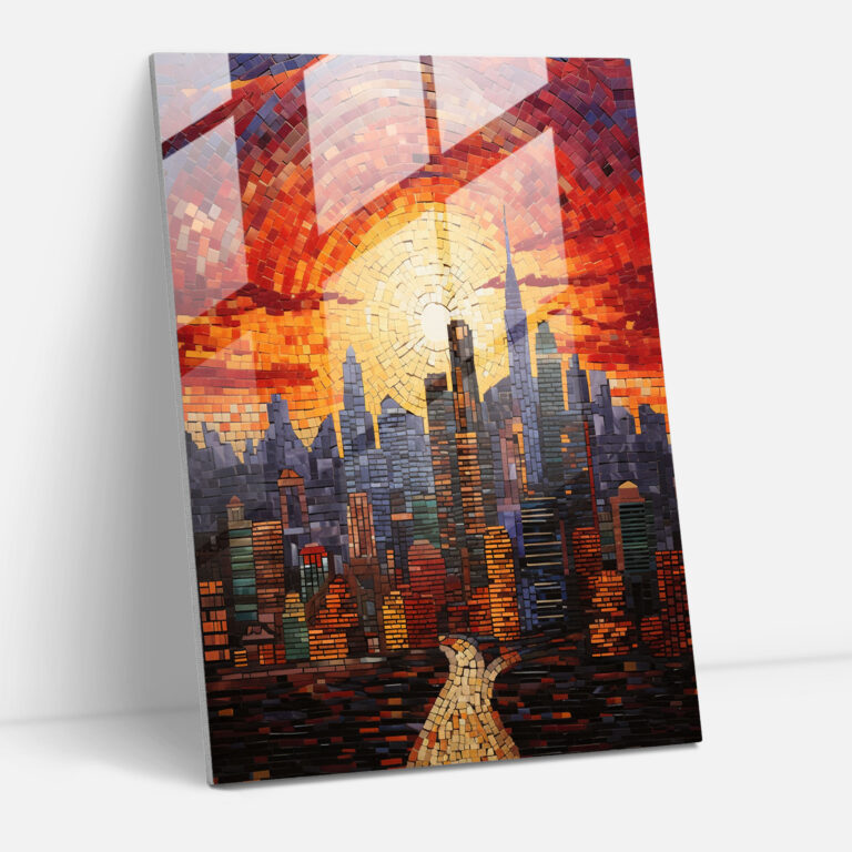 Urban Sunset Glass Mosaic - Realistic Glass Sculpture, Glass Print, Sunset, Glass Art