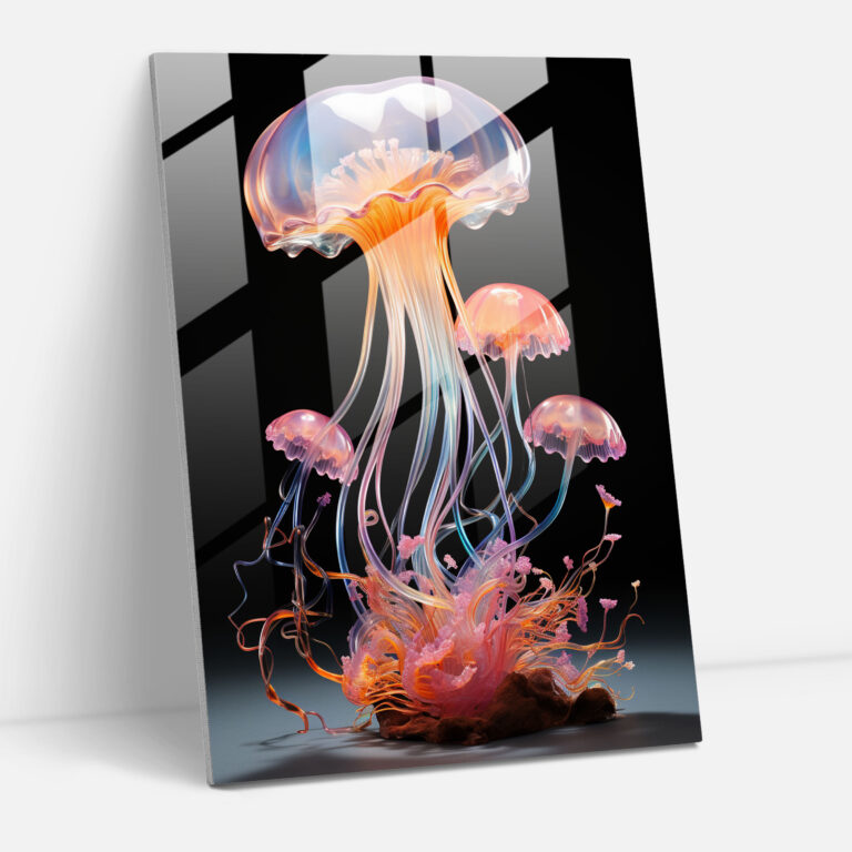 Glass Art Blown Sculpture Of Whimsical Jellyfish - Realistic Glass Sculpture, Modern Art, Glass Art, Wall Decoration