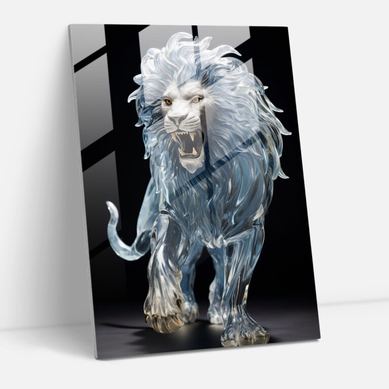 Realistic Glass Sculpture - Majestic Lion Glass Print - Realistic Glass Sculpture, Power, Home Decoration, Wall Decoration