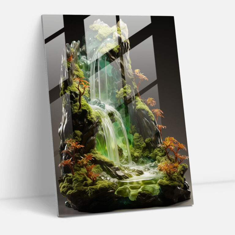 Realistic Glass Wall Art - Waterfall Glass Print - Realistic Glass Sculpture, Tranquility, Glass Art, Glass Wall Art