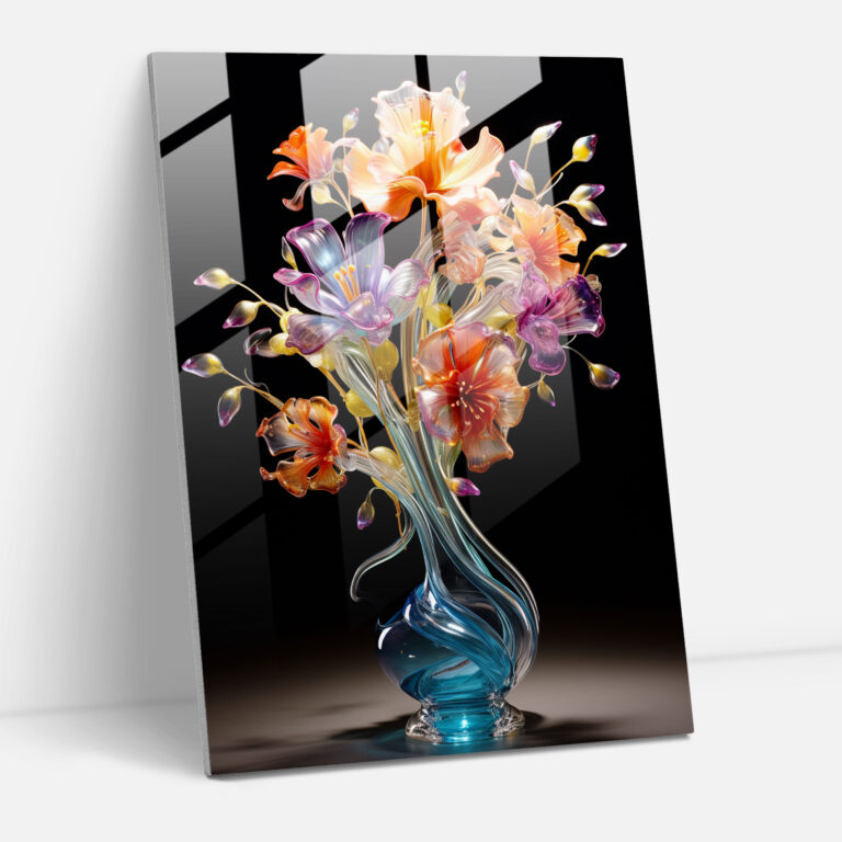 Realistic Glass Sculpture - Floral Glass Print - Realistic Glass Sculpture, Colorful, Bouquet, Wall Decoration