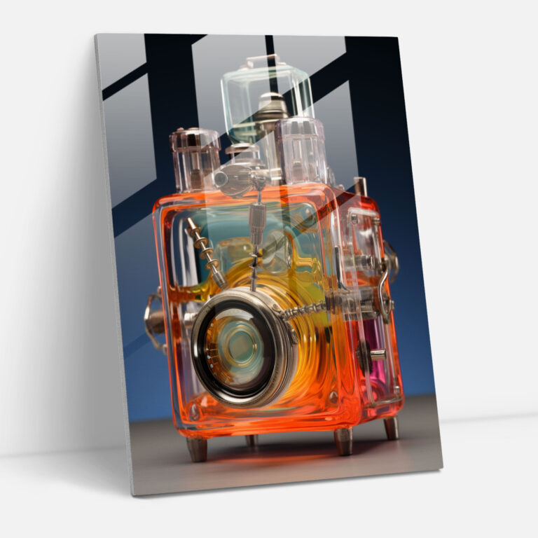 Realistic Glass Sculpture - Vintage Camera Glass Print - Realistic Glass Sculpture, Glass Print, Vintage Camera, Home Decoration