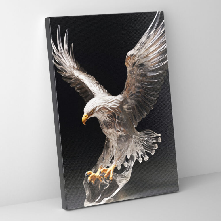 Realistic Glass Sculpture Eagle Wall Art - Realistic Glass Sculpture, Majestic Eagle, Wall Decoration, Canvas Wall Art
