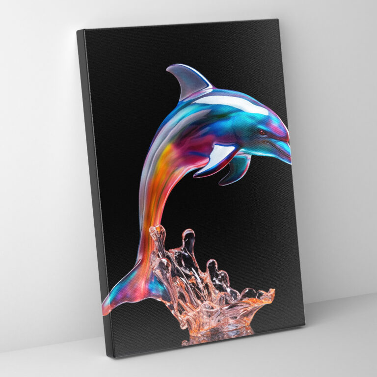 Whimsical Glass Sculpture Dolphin Canvas Print - Realistic Glass Sculpture, Home Decoration, Realistic Glass Sculpture, Wall Art