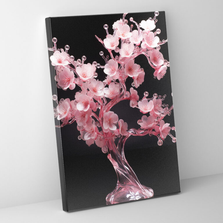 Realistic Glass Sculpture Cherry Blossom Canvas Print - Realistic Glass Sculpture, Canvas, Serene, Wall Art