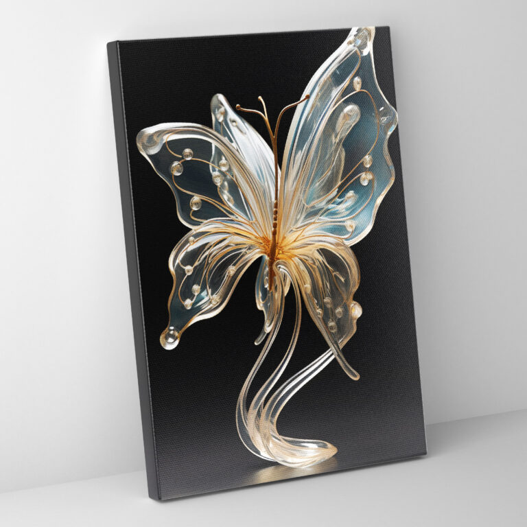 Exquisite Glass Sculpture Butterfly Canvas Print - Realistic Glass Sculpture, Wall Decoration, Delicate Butterfly, Home Decoration