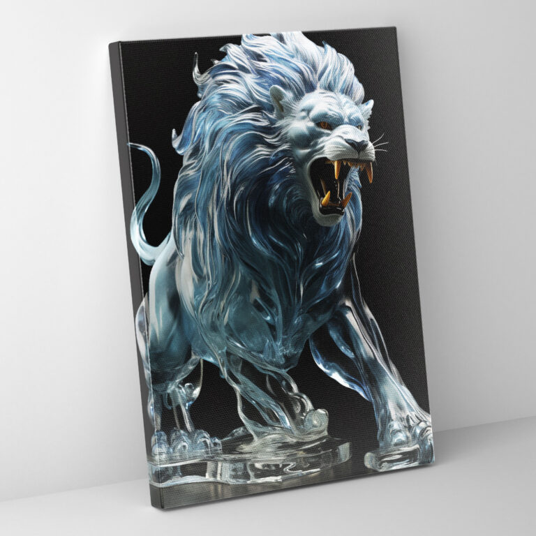 Realistic Glass Sculpture Hanging Wall Art - Realistic Glass Sculpture, Wall Art, Roaring Lion, Canvas Print