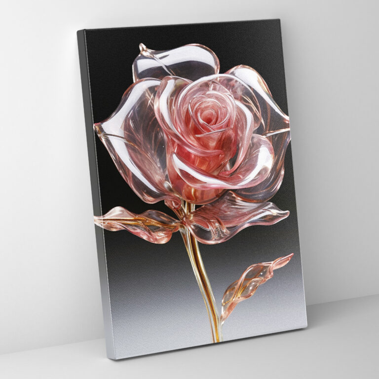 Realistic Glass Sculpture - Crystal Clear Single Rose Canvas Print - Realistic Glass Sculpture, Elegance, Single Rose, Charm
