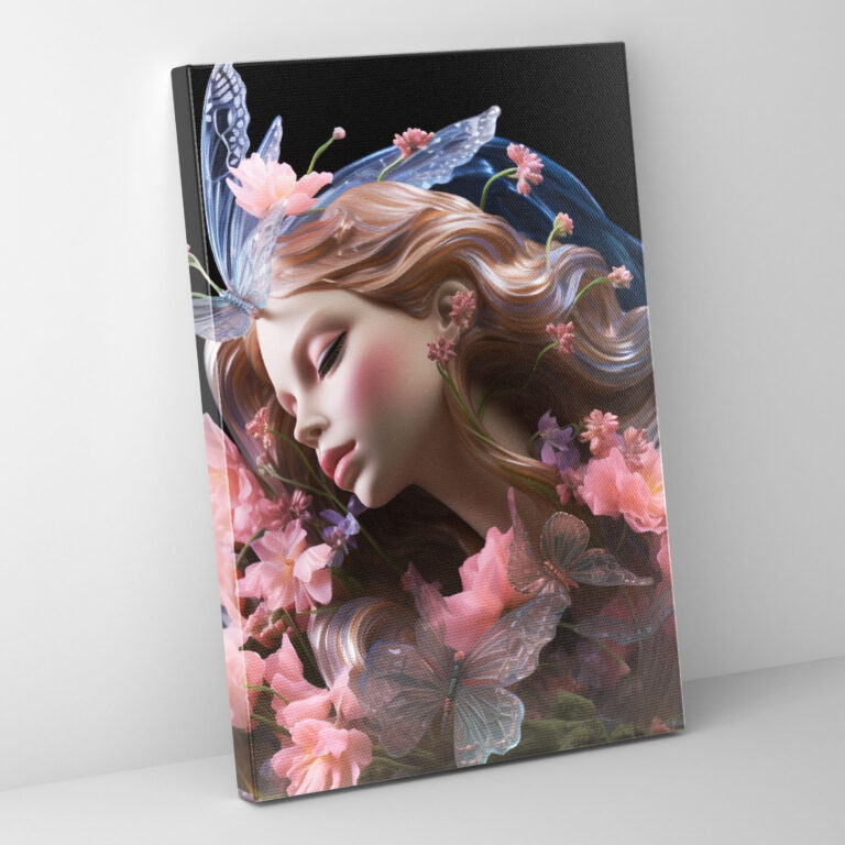 Realistic Glass Sculpture - Frosted Fairy And Flowers Wall Decoration - Realistic Glass Sculpture, Intricate Details, Realistic Glass Sculpture, Canvas