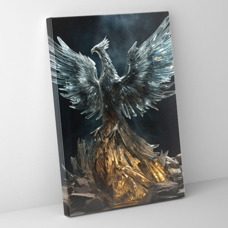 Realistic Glass Sculpture - Shattered Phoenix Canvas Print - Realistic Glass Sculpture, Canvas Wall Art, Rebirth, Fragments