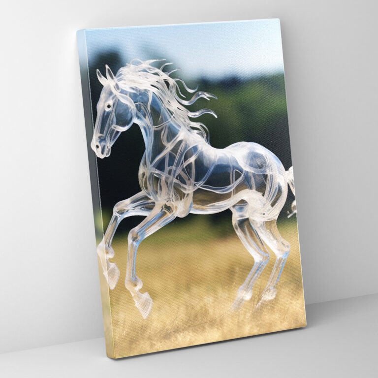 Realistic Glass Sculpture - Clear Glass Galloping Horse Wall Art - Realistic Glass Sculpture, Canvas, Canvas Print, Canvas Wall Art