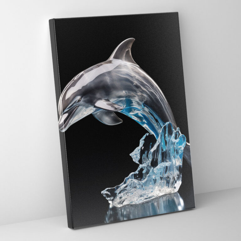 Realistic Glass Sculpture Wall Decoration - Realistic Glass Sculpture, Dolphin, Crystal-Clear Sea, Canvas
