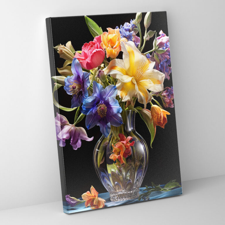 Realistic Glass Sculpture Canvas Print - Realistic Glass Sculpture, Bouquet Of Flowers, Home Decoration, Canvas Print