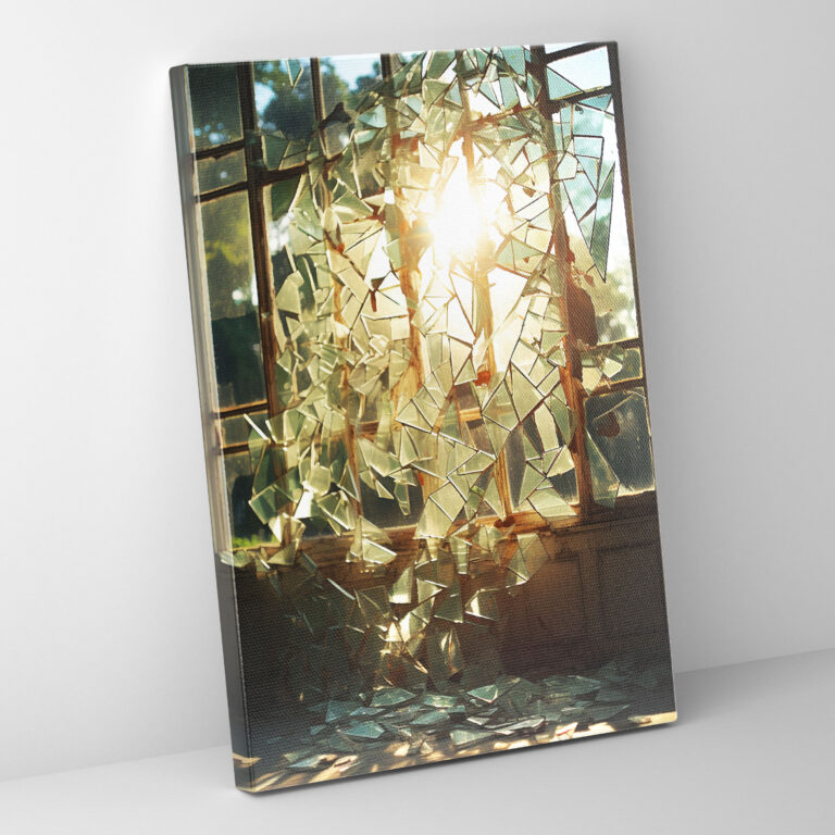 Realistic Glass Sculpture Canvas Wall Art - Realistic Glass Sculpture, Glass Window, Reflections, Canvas Wall Art