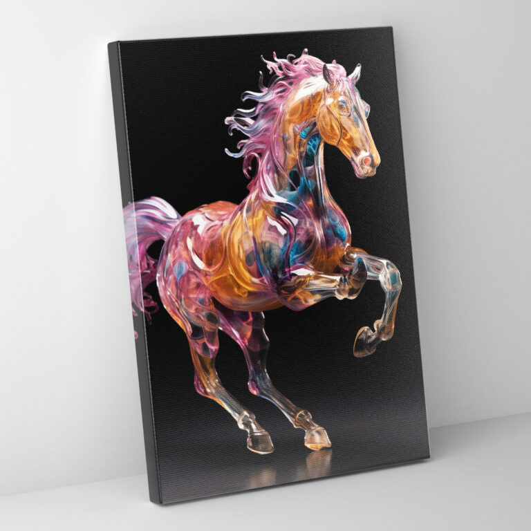 Realistic Glass Sculpture Wall Art - Realistic Glass Sculpture, Majestic Horse Galloping Through Open Field, Wall Art, Canvas