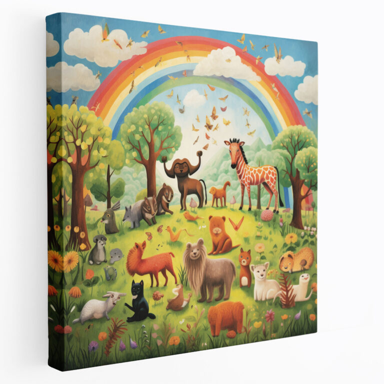 Rainbow Canvas Print - Whimsical Animal Wall Art - Rainbow, Canvas Wall Art, Animals, Home Decoration