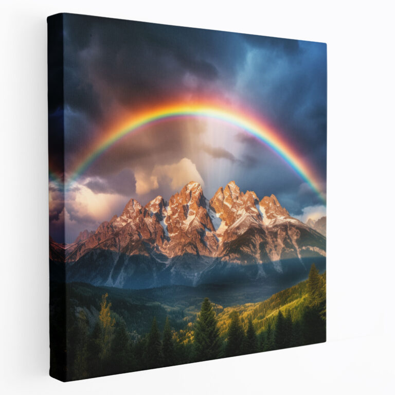 Rainbow Canvas Print - Rainbow, Natural Beauty, Photograph, Majestic Mountain Range