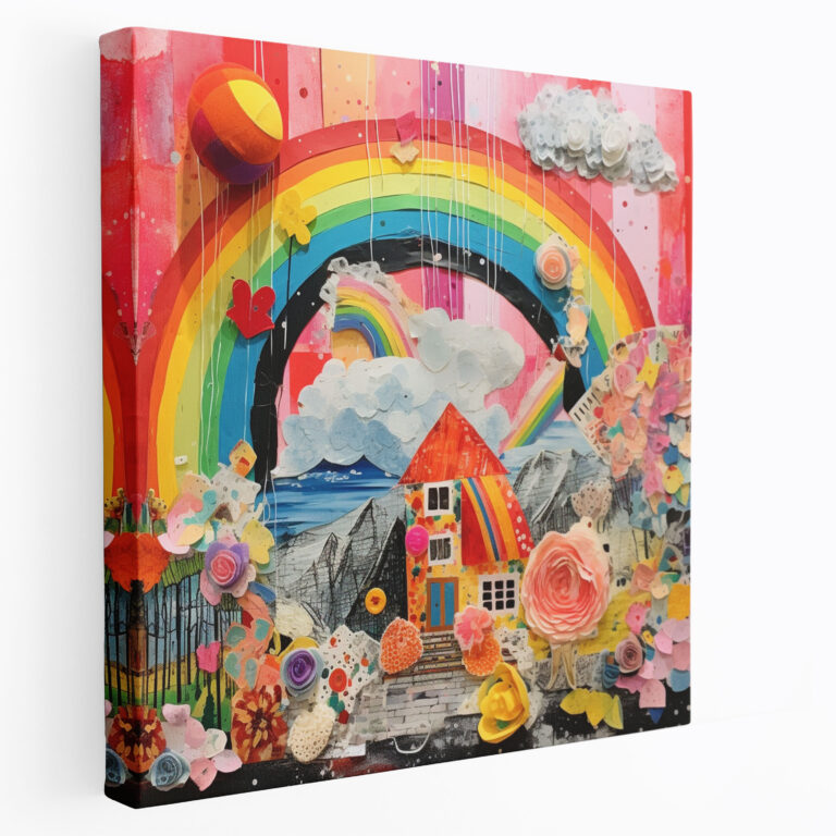 Rainbow Collage Canvas Print - Rainbow, Mixed Media Collage, Energetic, Canvas