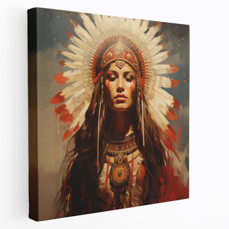 Red Indian Woman Canvas Print - Red Indian, Canvas, Traditional Headdress, Canvas Print