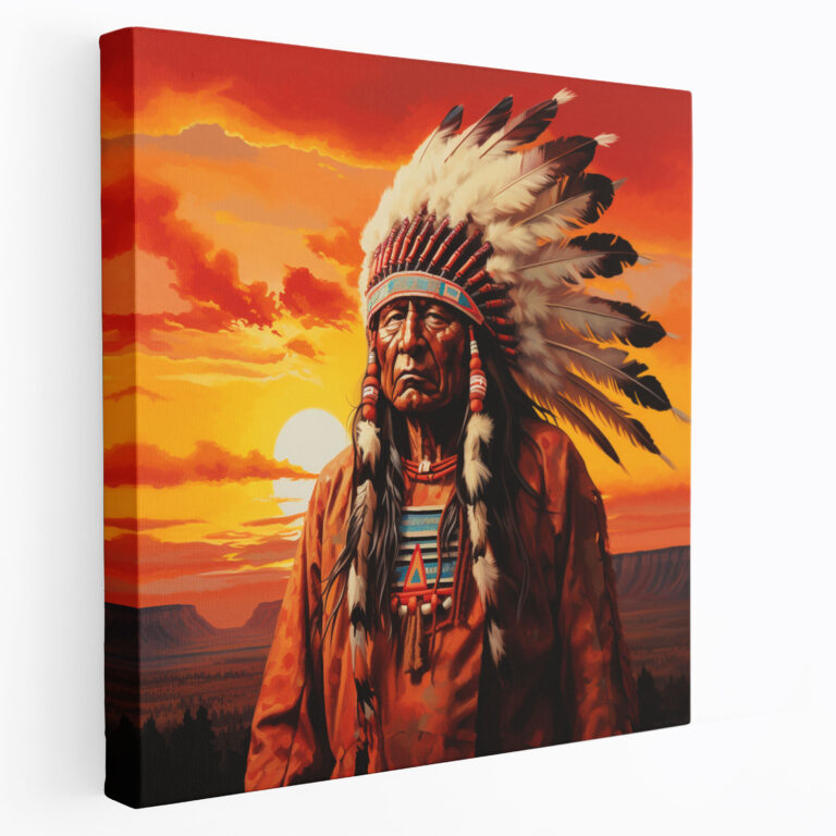 Majestic Red Indian Chief Sunset Canvas Print - Red Indian, Red Indian, Breathtaking, Native American Culture