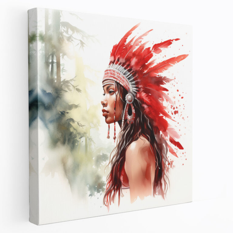 Red Indian Wall Art - Peaceful Forest Watercolor Canvas Print - Red Indian, Canvas Wall Art, Home Decoration, Red Indian