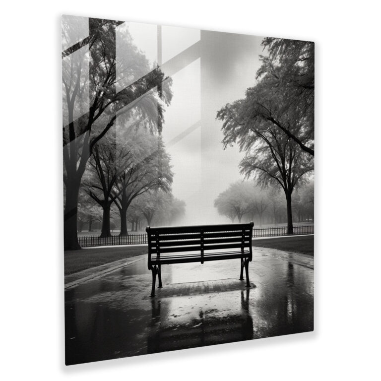 Rejection Reflection: Rainy Park Glass Print - Rejection, Rainy Sky, Nostalgia, Home Decoration