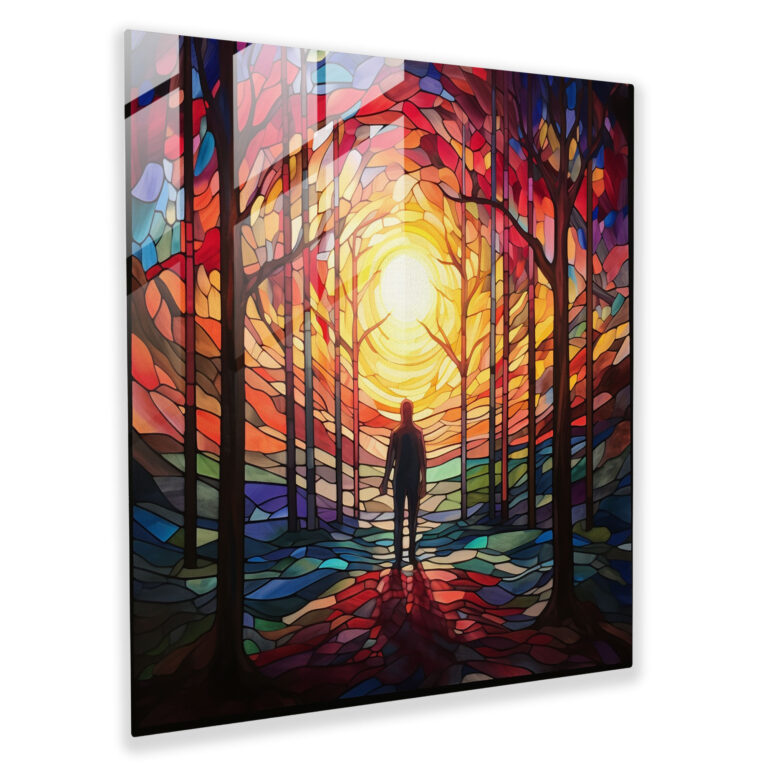 Rejection Glass Print - Vibrant Stained Glass Wall Art - Rejection, Stained Glass, Wall Decoration, Lonely Figure