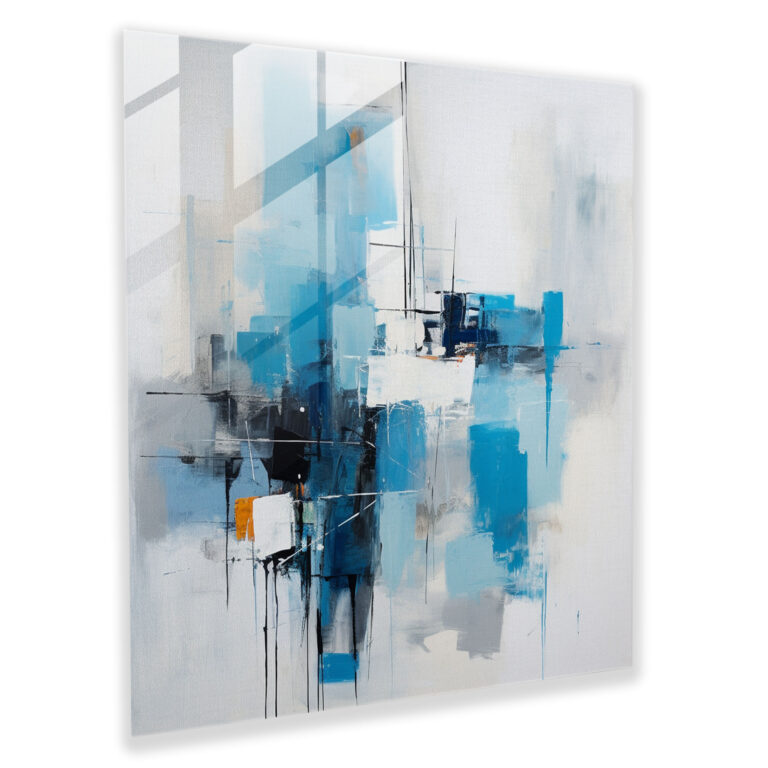 Rejection Glass Print - Contemporary Abstract Wall Art - Rejection, Shades Of Gray, Shades Of Blue, Wall Decoration