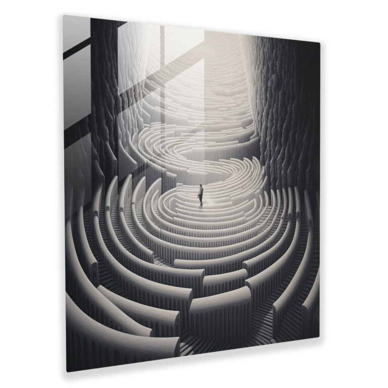 Rejection Glass Print - Monochromatic Surreal Staircase Wall Art - Rejection, Home Decoration, Modern Art, Glass Print