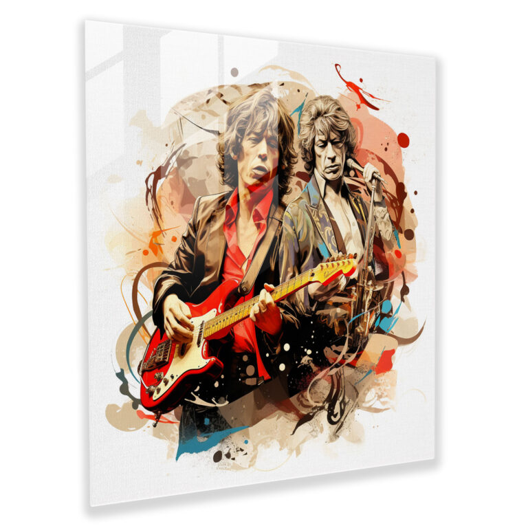 Musical Rolling Stones Glass Print - Rolling Stones, Digital Collage Artwork, Glass Print, Glass Wall Art
