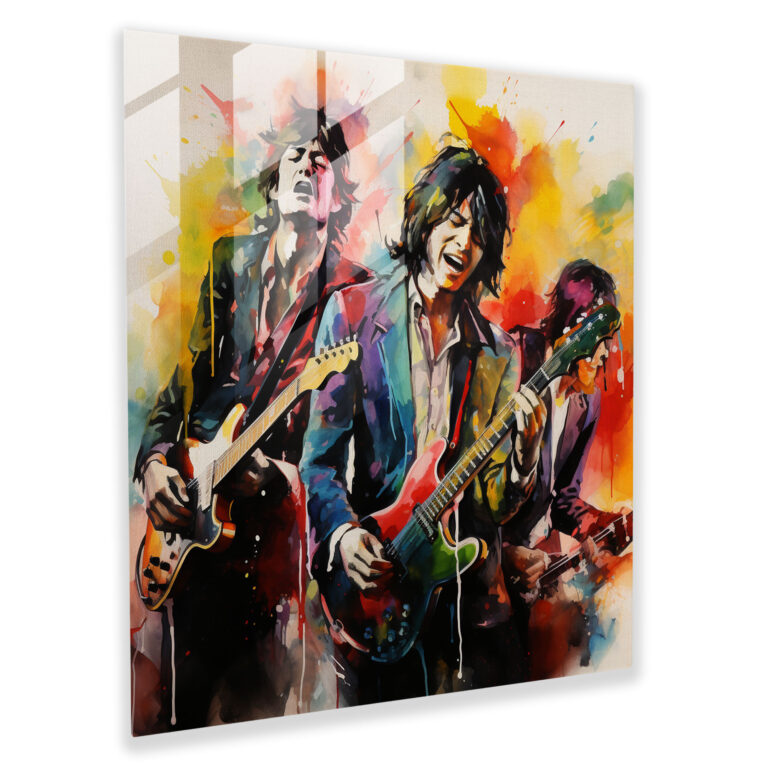 Expressive Rolling Stones Glass Print - Rolling Stones, Wall Decoration, Expressive Watercolor Painting, Home Decoration