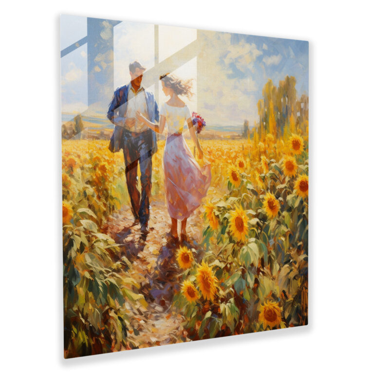 Impressionist Sunflowers Glass Print - Romantic, Home Decoration, Warmth, Modern Art