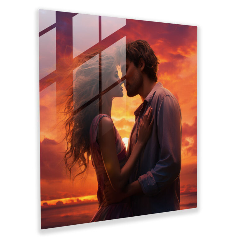 Romantic Sunset Glass Print - Romantic, Colorful Sunset, Glass Art, Home Decoration