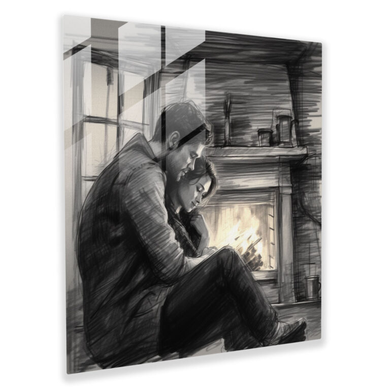 Romantic Fireplace Glass Print - Romantic, Fireplace, Modern Art, Glass Art