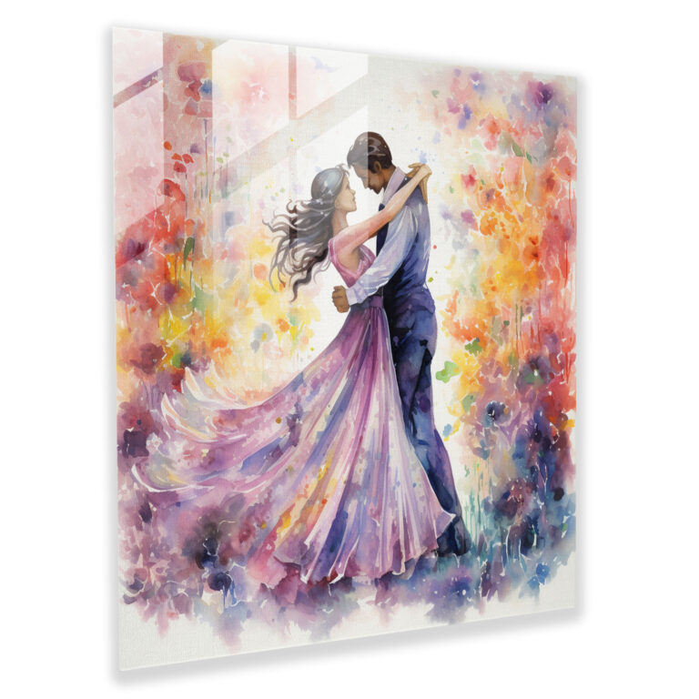 Blooming Dance Glass Print - Romantic, Glass Wall Art, Glass Art, Romantic Watercolor Illustration
