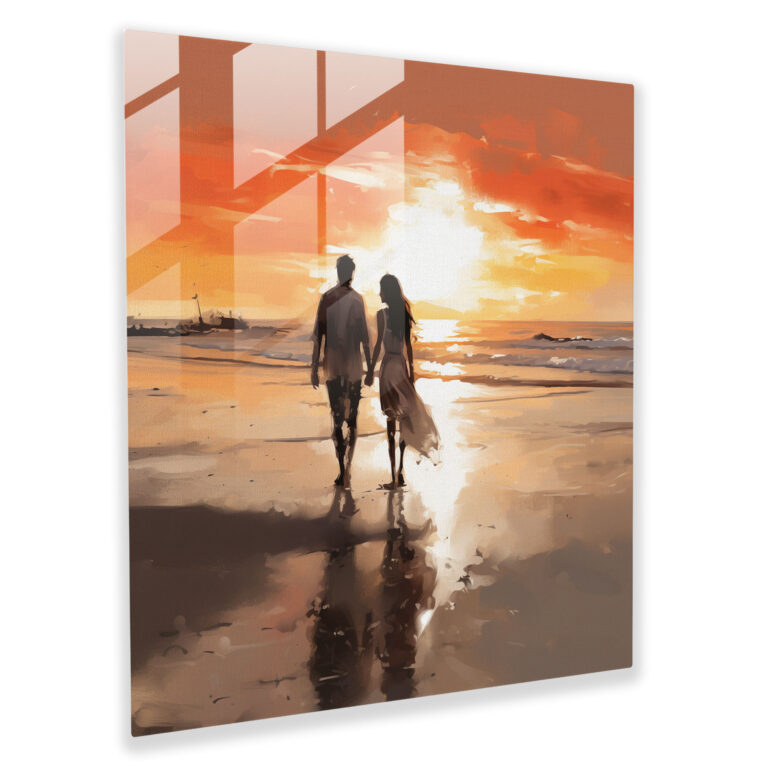 Sandy Beach Romance Glass Print - Romantic, Sandy Beach, Home Decoration, Sketch