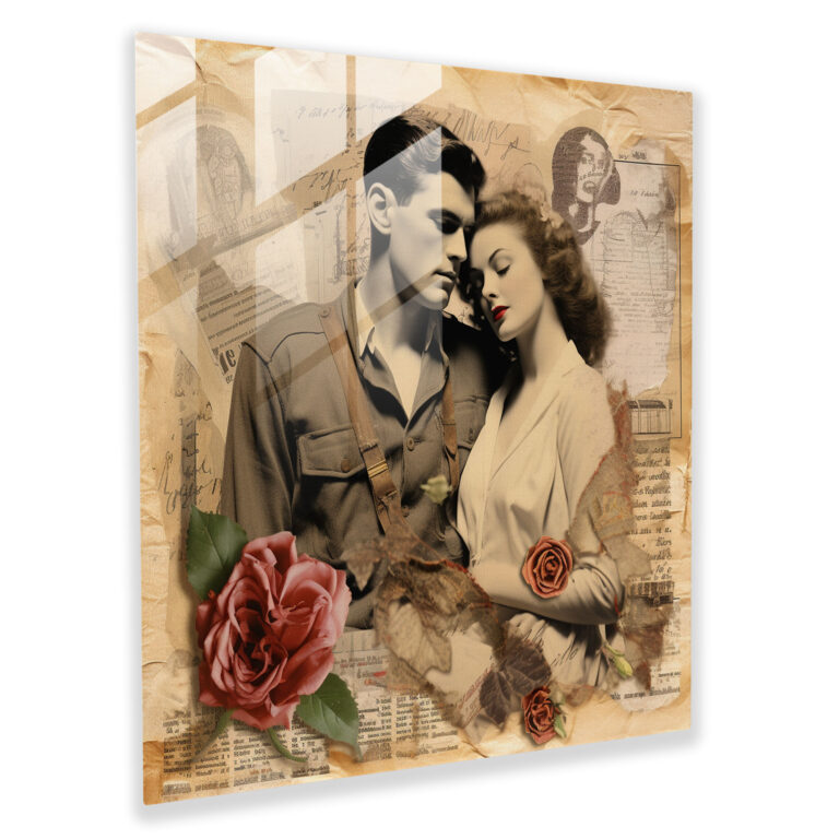 Romantic Vintage Collage Glass Print - Romantic, Glass Wall Art, Vintage-Inspired Collage, Modern Art