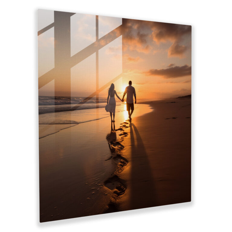 Romantic Beach Sunset Glass Print - Romantic, Beach, Couple, Romantic
