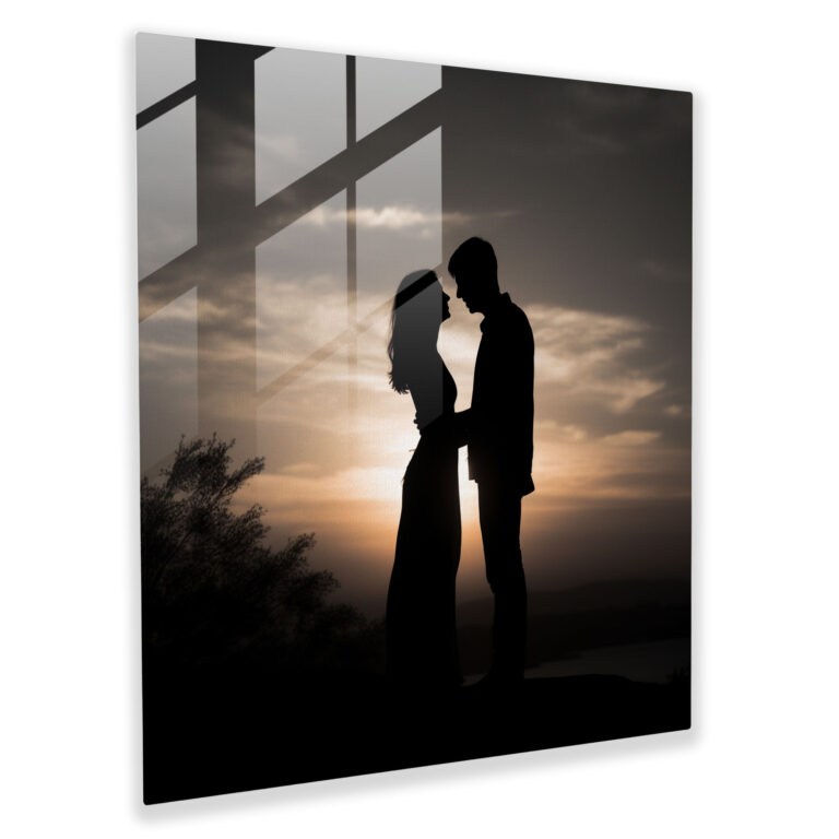 Romantic Sunset Silhouette Glass Print - Romantic, Glass Print, Glass Wall Art, Sunset