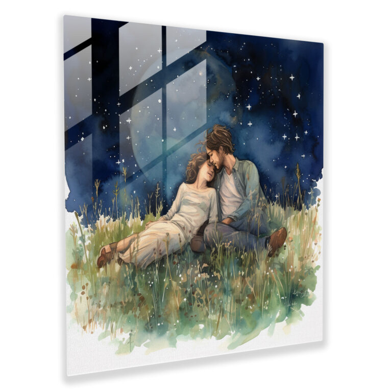 Romantic Stargazing Glass Print - Romantic, Serenity, Stargazing, Home Decoration
