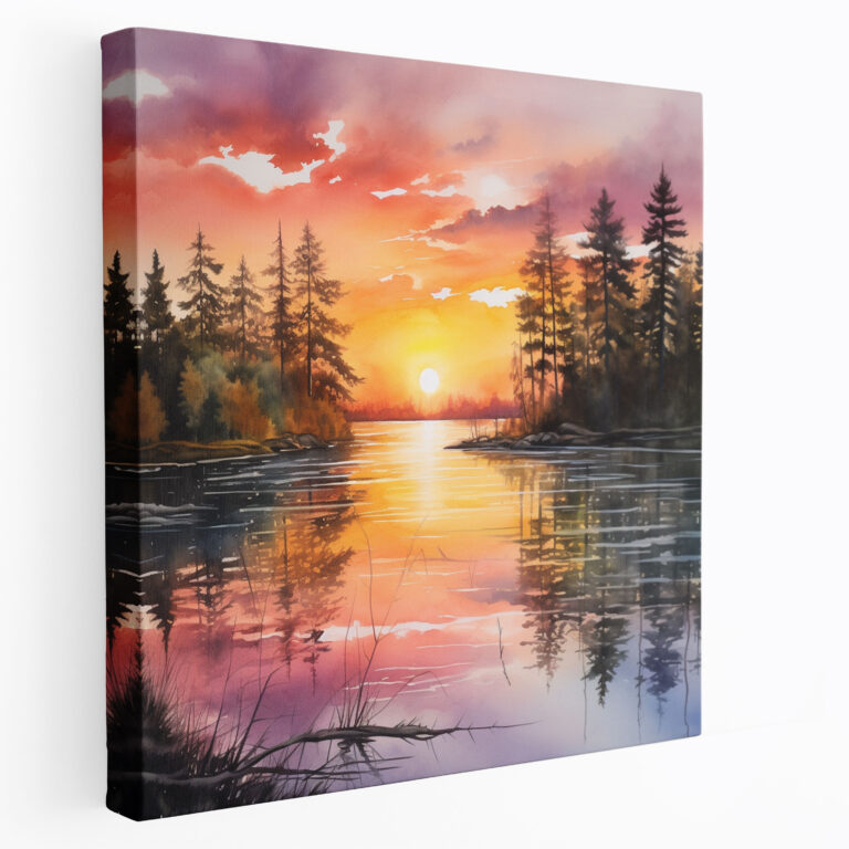 Romantic Sunset Reflections Wall Art - Romantic, Lake, Watercolor, Romantic