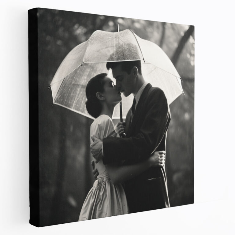 Vintage Love Under Umbrella Canvas Print - Romantic, Wall Art, Photograph, Canvas Wall Art